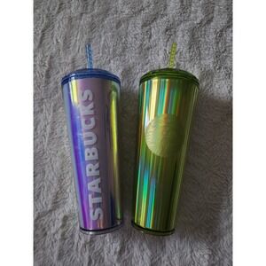 Starbucks Iridescent Hologram Dome And Lime Green Dome‎ Venti 24 Fl Oz Cold Cup